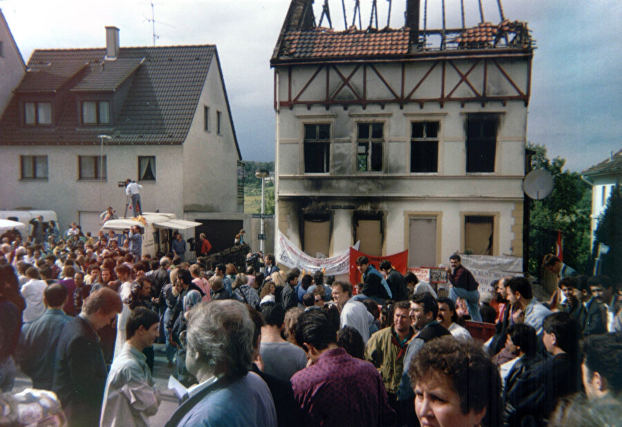 The house of the Turks who were set on fire in Solingen on May 29, 1993